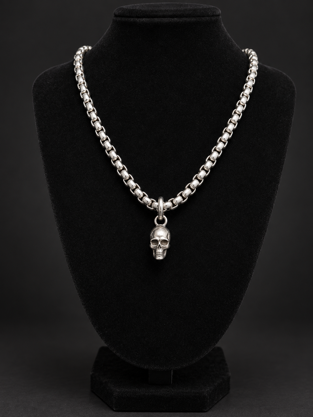 Collier crâne en acier inoxydable — studio